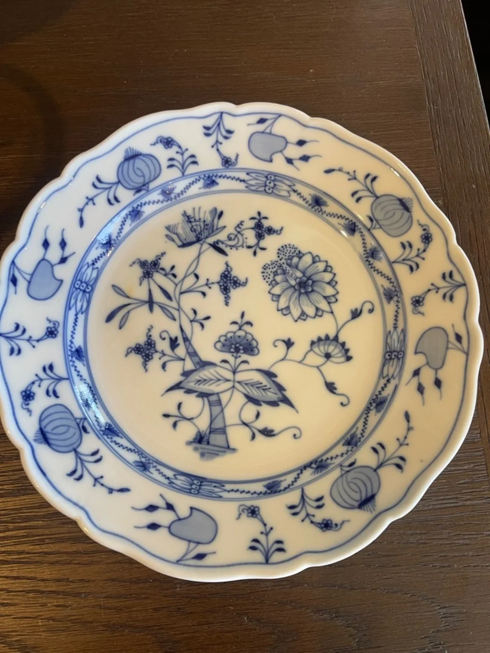 Antique Porcelain Meissen Blue Onion Scalloped Plate-9 3/4”